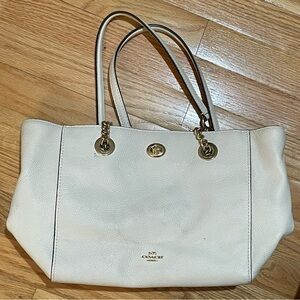 Coach Cream Leather Tote with Gold Accents